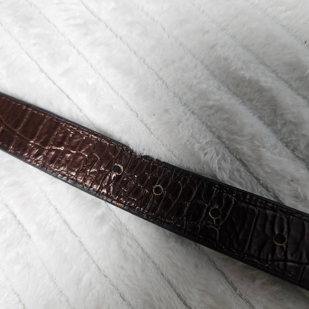 Western Leather Belt 32 Brown Croc Embossed Silver Buckle Cowboy Cowgirl Rodeo - Picture 13 of 15